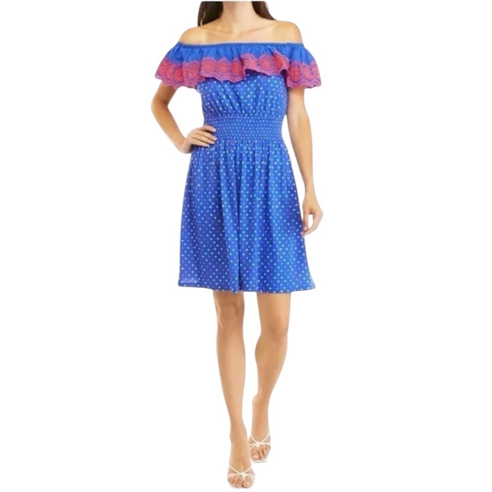 NEW Lilly Pulitzer Kalama Off-The-Shoulder Smocked Mini Dress Borealis Size Smal